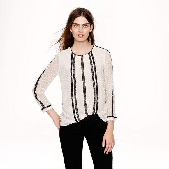 J.Crew LACE-TRIM SWISS-DOT TOP - Picture 1 of 8